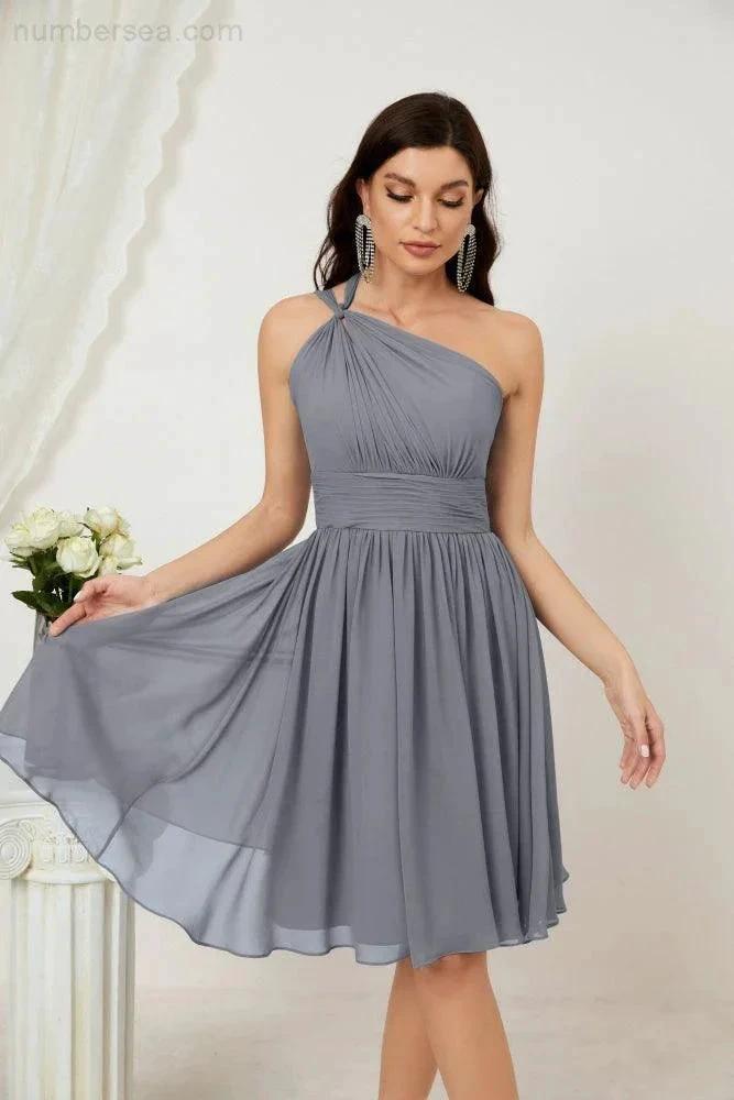 ZapDress Women Chiffon Short One Shoulder Bridesmaid Dress Formal Dresses for Party Homecoming  2804 (ZD16948)