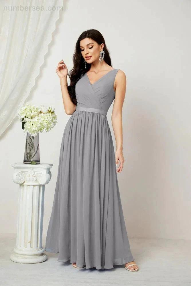 Women's Chiffon Long Bridesmaid Dresses A line Sleeveless Formal Prom Gown for Evening Party Homecoming Dresses 2808 (ZD16947)