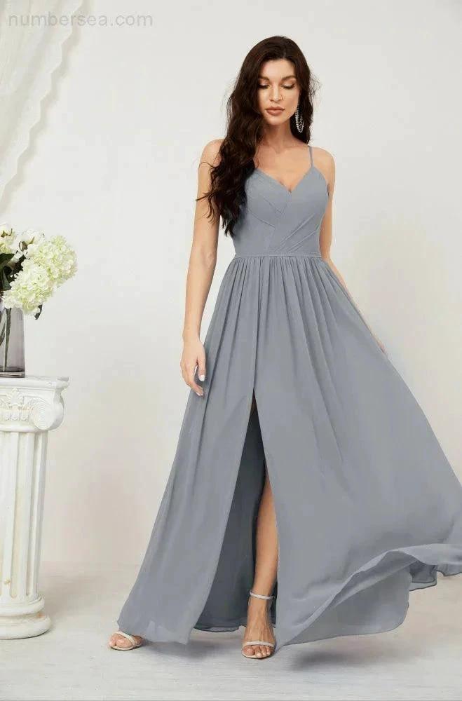 ZapDress  Neck Bridesmaid Dresses Chiffon Long Spaghetti A-line Formal Prom Gown for Wedding Party Evening 2801 (ZD16961)