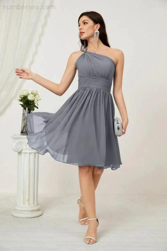 ZapDress Women Chiffon Short One Shoulder Bridesmaid Dress Formal Dresses for Party Homecoming  2804 (ZD16948)