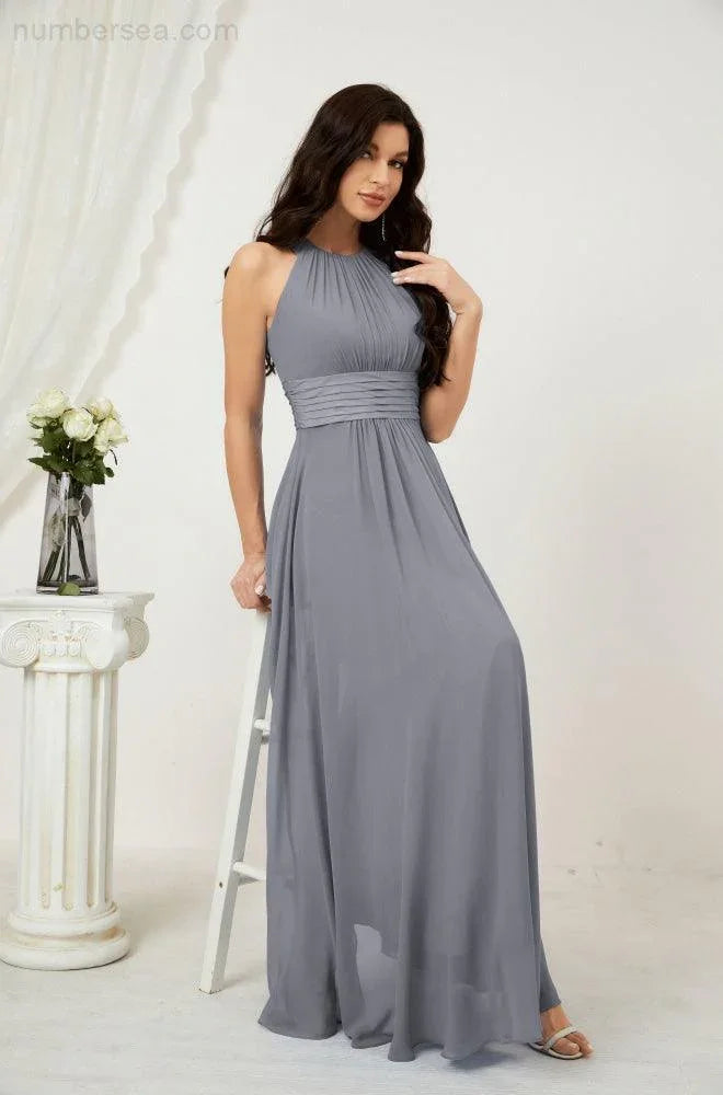 ZapDress Formal Party Gown Dress Chiffon Halter Long Sleeveless Bridesmaid Dresses 2802 (ZD16960)