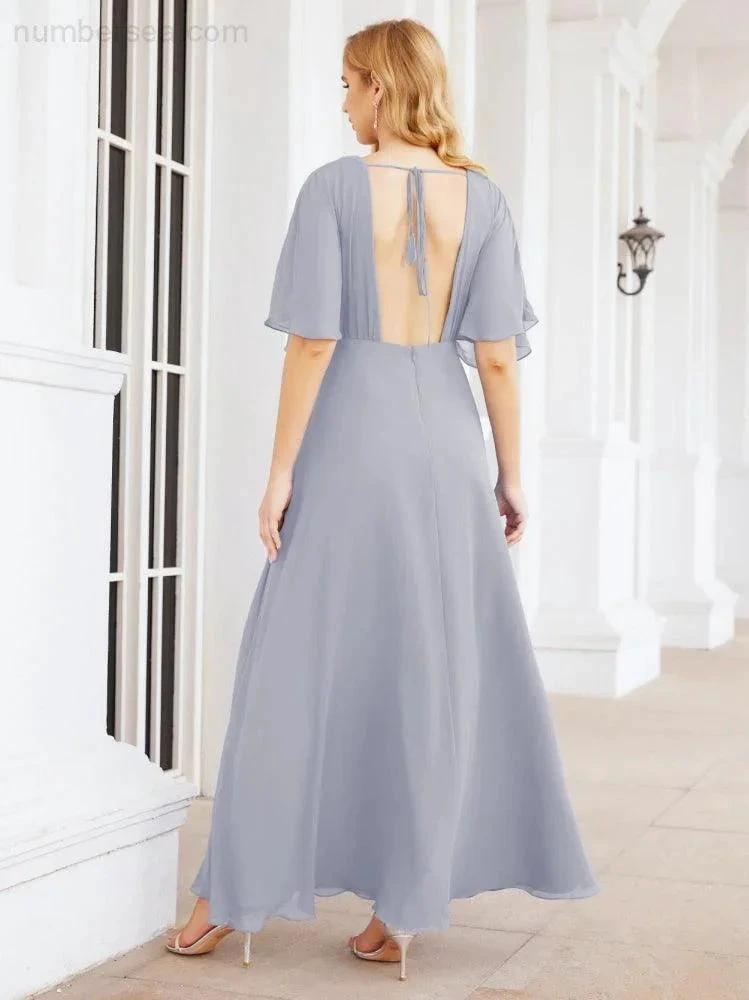 ZapDress V-Neck Bridesmaid Dress Chiffon Long Open Back Formal Dresses for Women Party Evening 28067 (ZD17046)