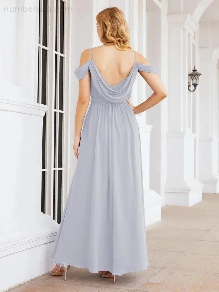 ZapDress Off The Shoulder Chiffon Bridesmaid Dress Long Formal Graduation Gown with Cowl Back 28069 (ZD17004)