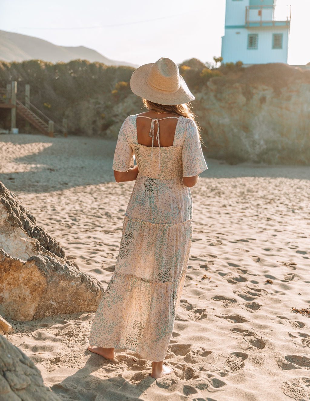 Maynard Printed Smocked Maxi Dress Cream