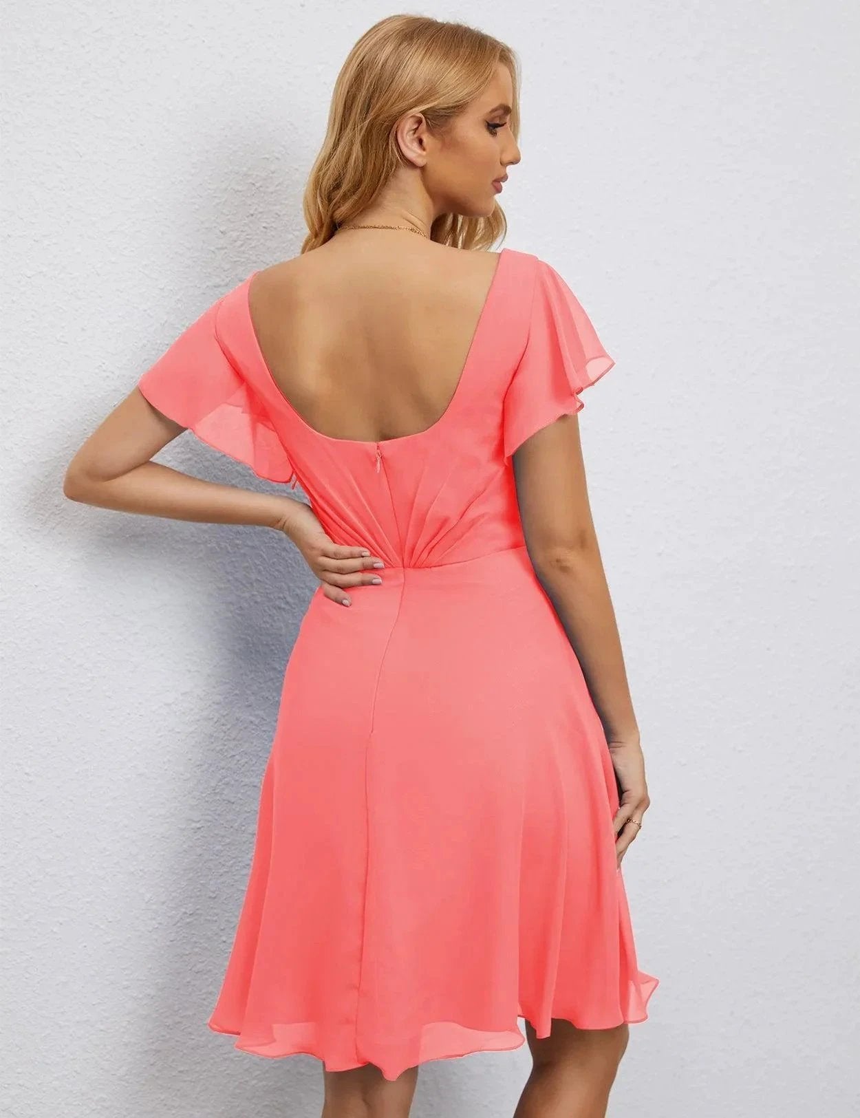 ZapDress U Back Homecoming Dress Formal Prom Dress Knee Length Short Sleeves Cocktail Party Dress 28077 (ZD16953)