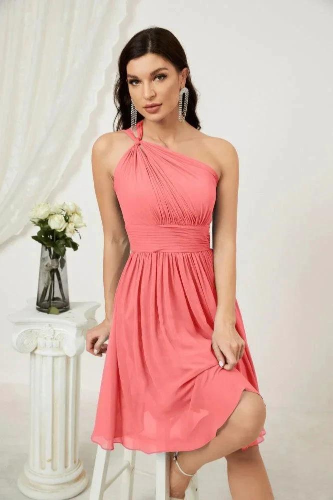 Numbersea Women Chiffon Short One Shoulder Bridesmaid Dress Formal Dresses for Party Homecoming 2804 by numbersea