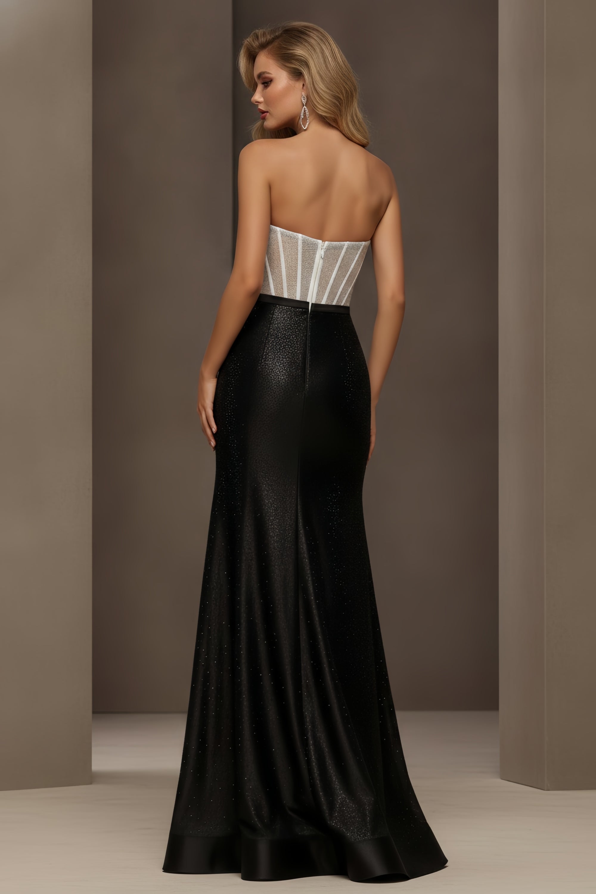 Strapless Corset Evening Gown with Bow Detail and High Slit
