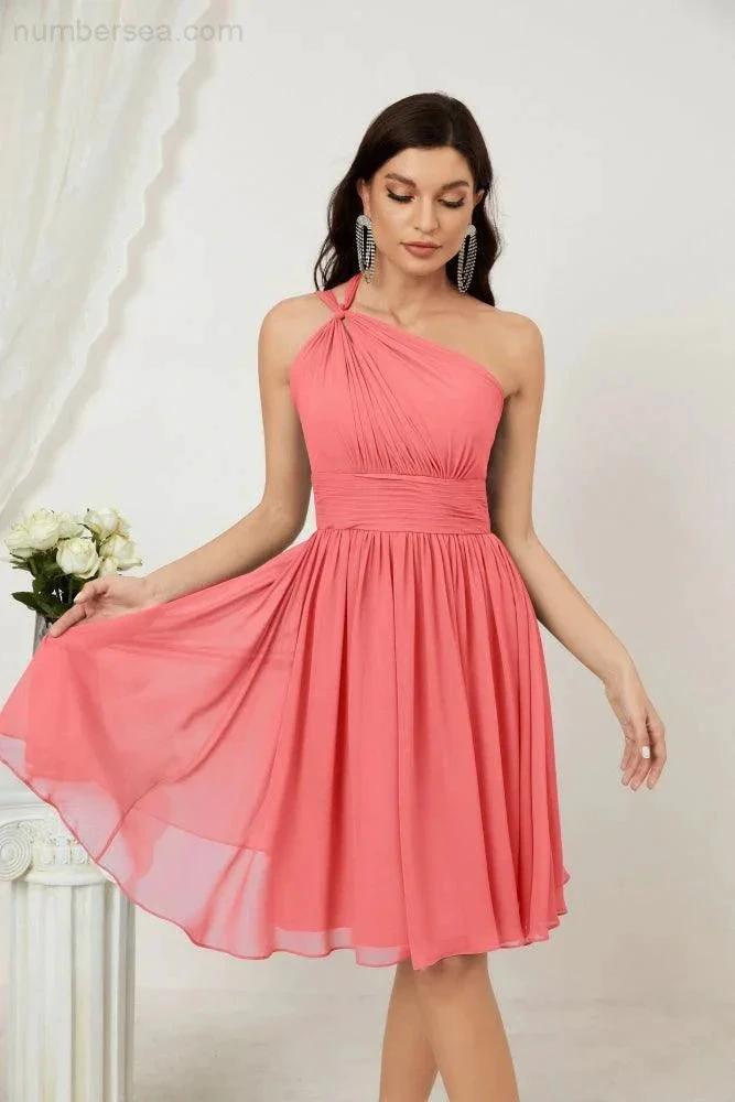 ZapDress Women Chiffon Short One Shoulder Bridesmaid Dress Formal Dresses for Party Homecoming  2804 (ZD16948)