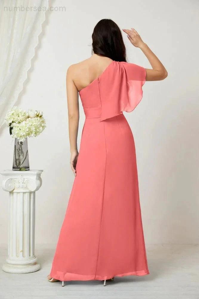 ZapDress  Chiffon Ruffled One Shoulder Long Bridesmaid Dresses A-line Formal Evening Gown Side Split 2809 (ZD17049)