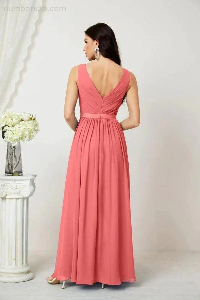 Women's Chiffon Long Bridesmaid Dresses A line Sleeveless Formal Prom Gown for Evening Party Homecoming Dresses 2808 (ZD16947)
