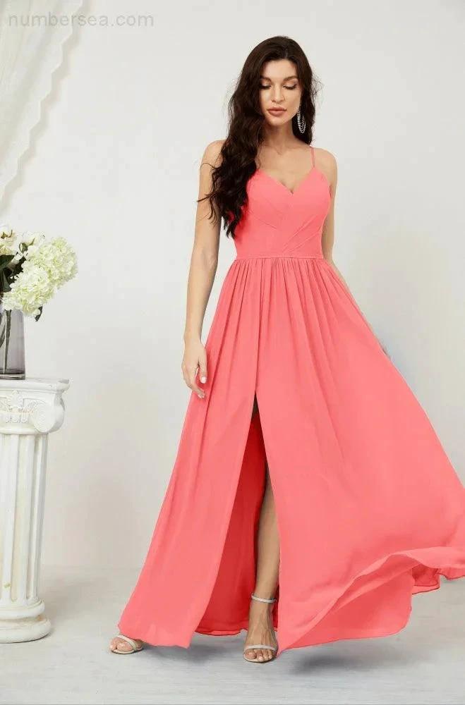 ZapDress  Neck Bridesmaid Dresses Chiffon Long Spaghetti A-line Formal Prom Gown for Wedding Party Evening 2801 (ZD16961)