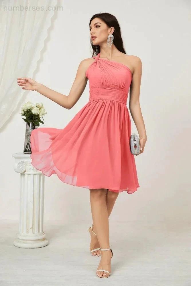 ZapDress Women Chiffon Short One Shoulder Bridesmaid Dress Formal Dresses for Party Homecoming  2804 (ZD16948)