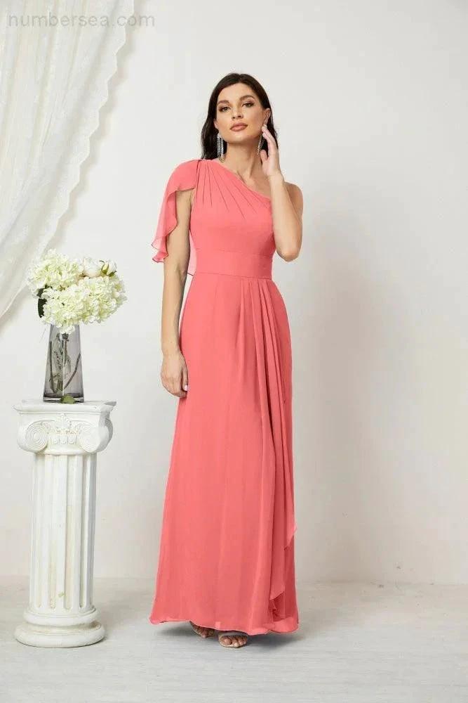 ZapDress  Chiffon Ruffled One Shoulder Long Bridesmaid Dresses A-line Formal Evening Gown Side Split 2809 (ZD17049)