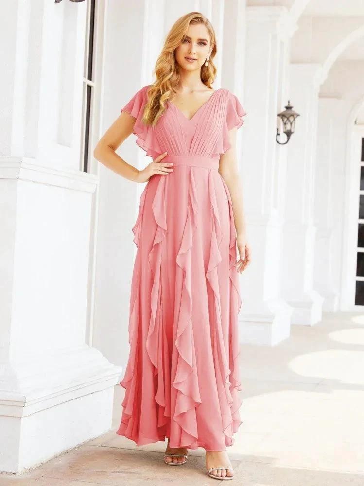 Ruffled Bridesmaid Dresses with Sleeves Long Formal Party Dress 28041 by numbersea
