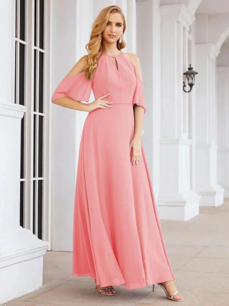 Numbersea Cold Shoulder Bridesmaid Dresses A-Line Long Formal Evening Gowns 28074 by numbersea