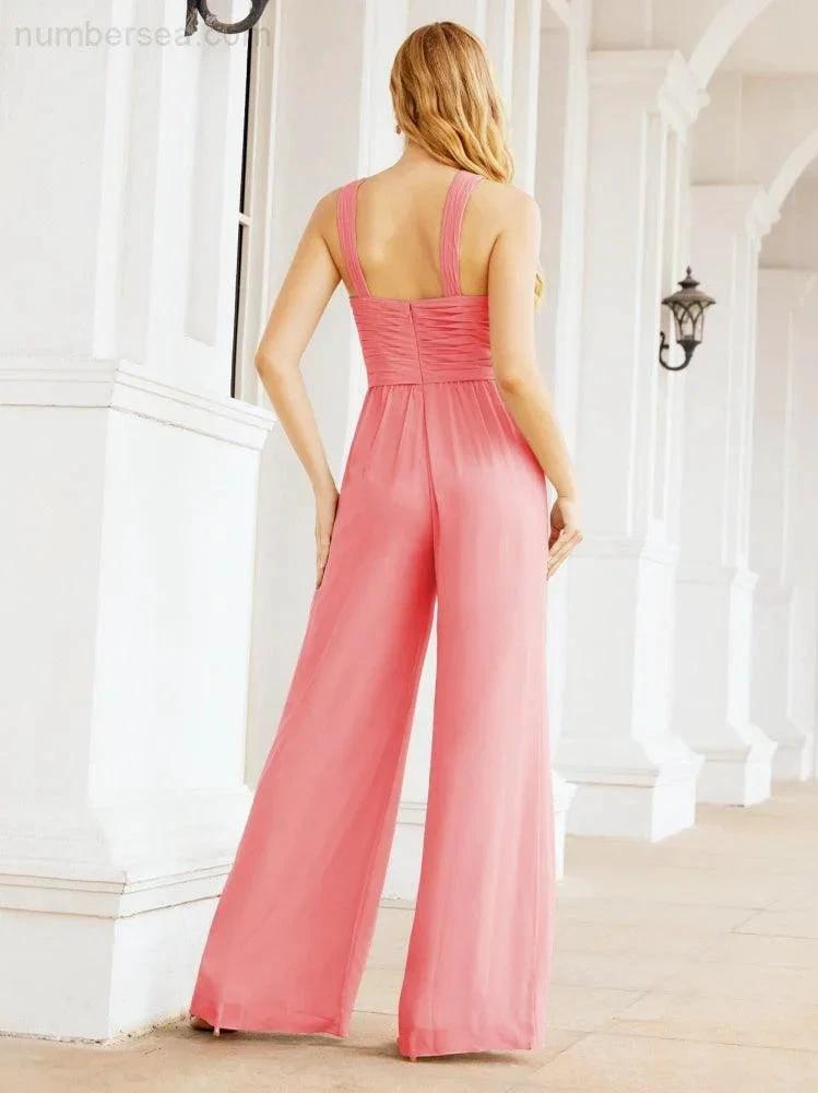 ZapDress Crisscross Neck Jumpsuit Formal Evening Dress Long Bridesmaid Dresses Bell-bottomed Pants 28033 (ZD17024)