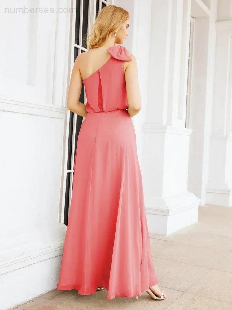 ZapDress Chiffon Ruffled One Shoulder Sleeveless Long Bride Dresses A-line Formal Evening Gown Side Split 28057 (ZD17041)