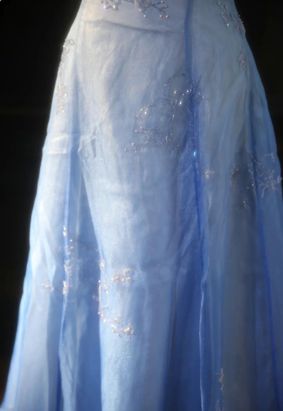 Vintage Gradient Light Blue A-Line Spaghetti Strap Beaded Tulle Long Prom & Evening Dress - View 5 | FashionDia