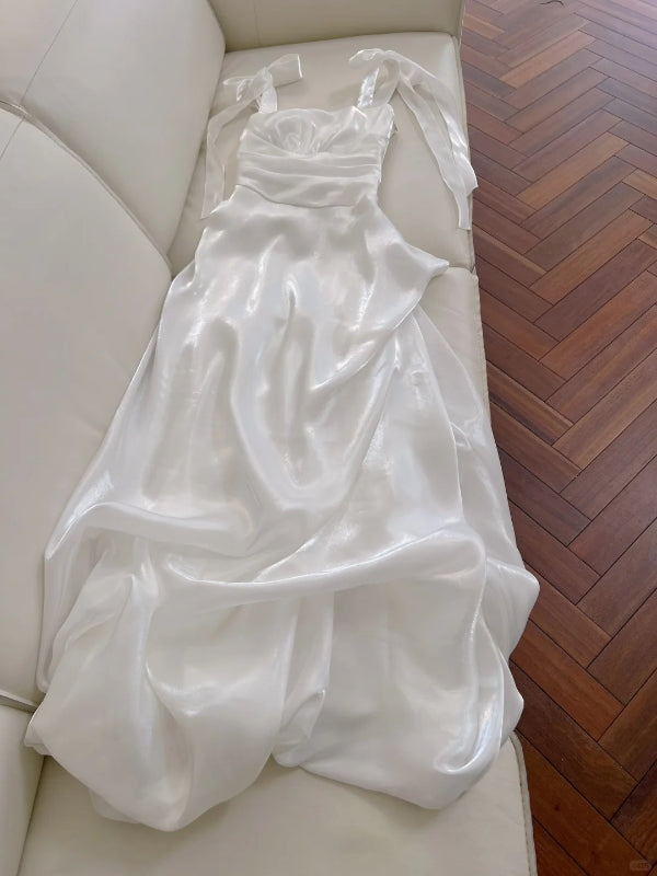 A-Line White Long Formal Party Dress Sweet Simple Bridal Dress