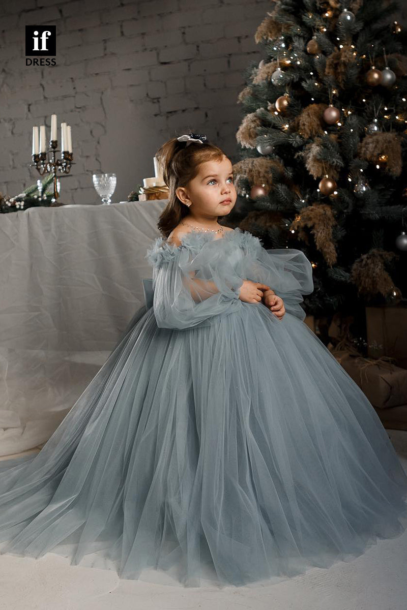 30315 - Ball Gown Tulle Long Sleeves Flower Girls Dress Cute First Communion Dress