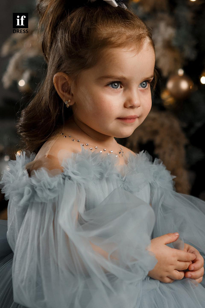 30315 - Ball Gown Tulle Long Sleeves Flower Girls Dress Cute First Communion Dress