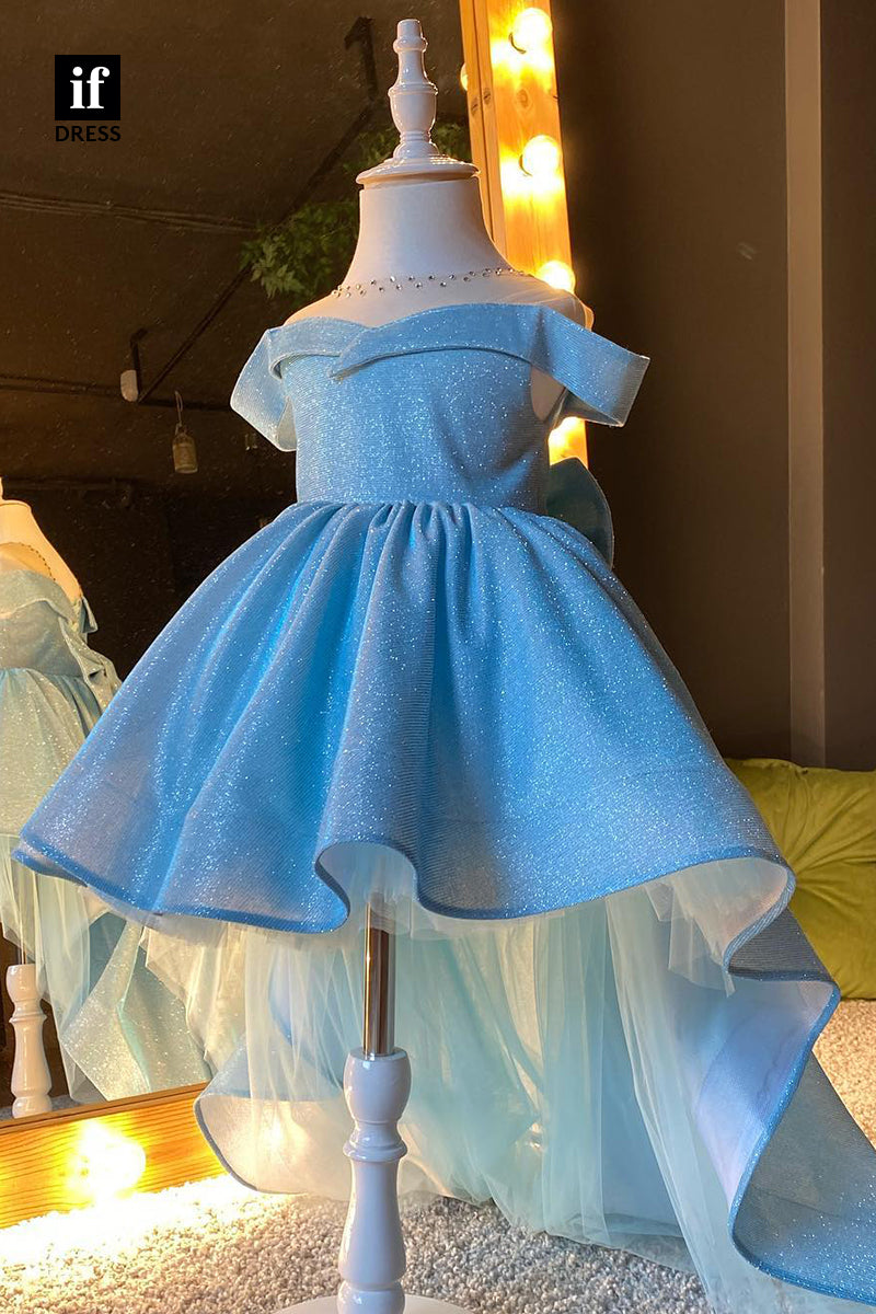 30316 - Off the Shoulder High Low Cute Flower Girls Dress First Communion Dress