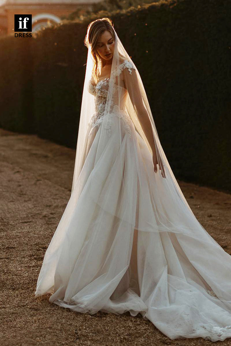 30583 - Attractive A-Line Sweetheart Tulle Appliques Wedding Dress