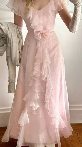 Pink Chiffon Ruffle Evening Dress Formal A-Line Prom Dress