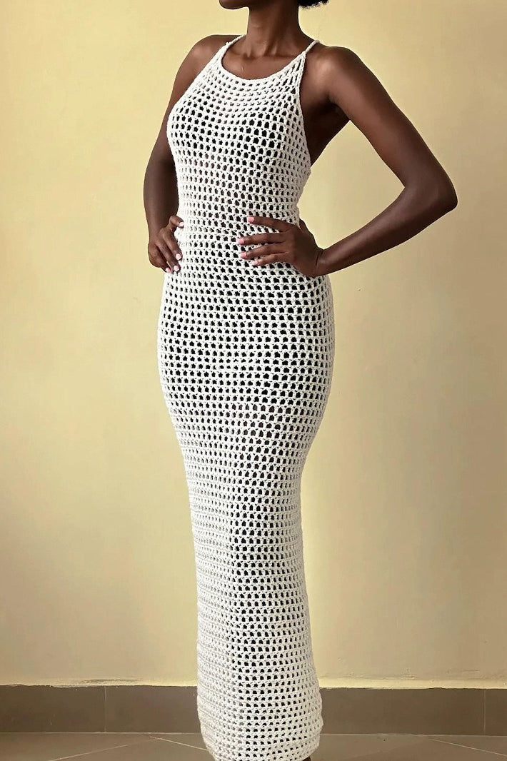 Beach Vacation Knit Cut Out Cover Up Maxi Sweater Dress - View 3 | VelvetHem