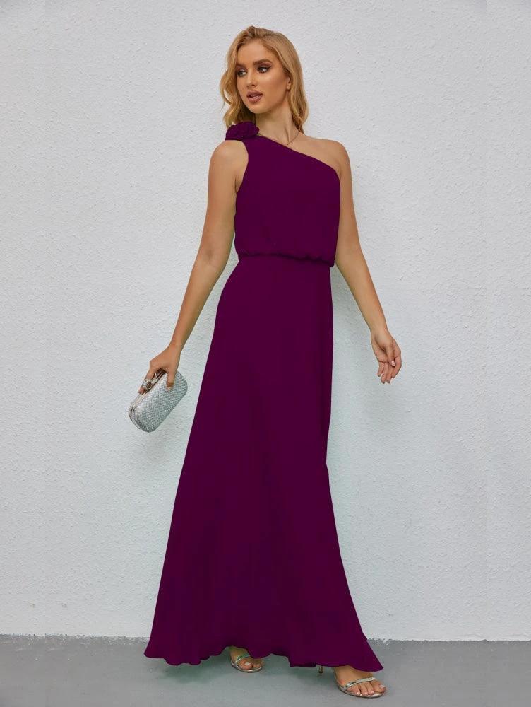 Ruffled One Shoulder Sleeveless Long Bridesmaid Dresses A-line Formal Evening Gown Side Split 28080 by numbersea