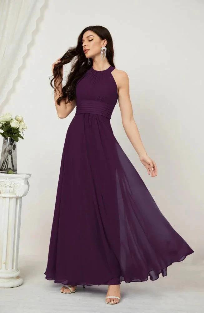 Numbersea Formal Party Gown Dress Chiffon Halter Long Sleeveless Bridesmaid Dresses 2802 by numbersea