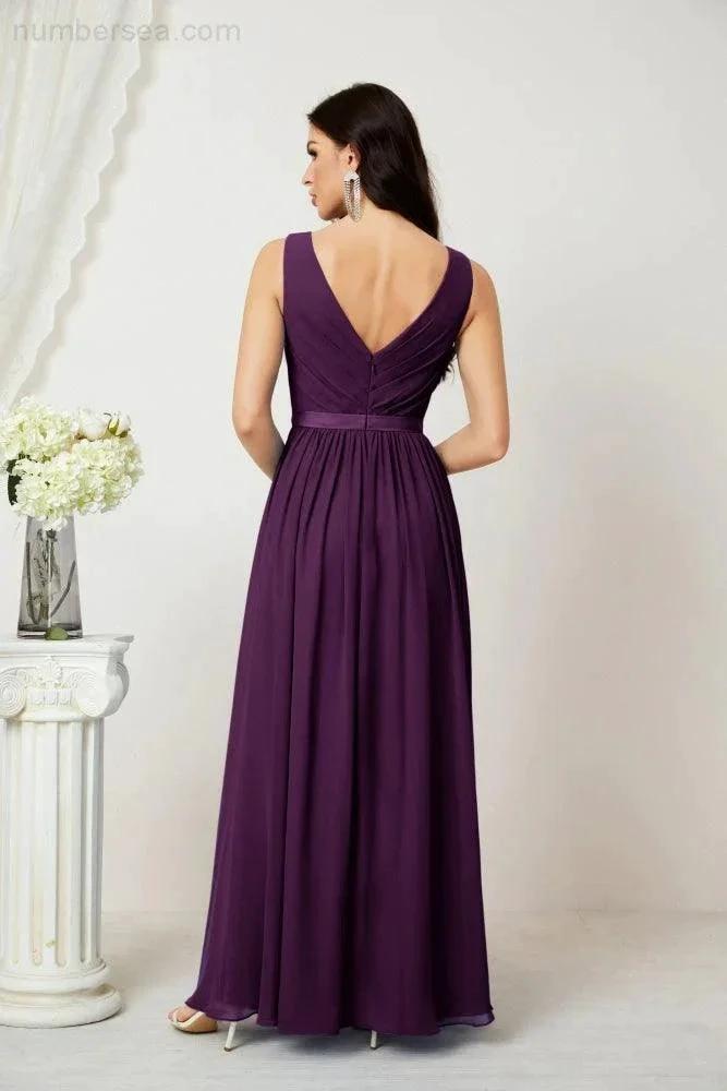 Women's Chiffon Long Bridesmaid Dresses A line Sleeveless Formal Prom Gown for Evening Party Homecoming Dresses 2808 (ZD16947)