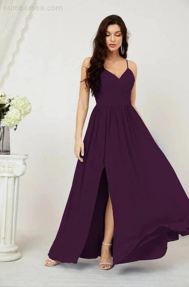 ZapDress  Neck Bridesmaid Dresses Chiffon Long Spaghetti A-line Formal Prom Gown for Wedding Party Evening 2801 (ZD16961)