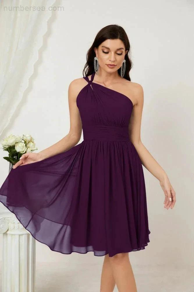 ZapDress Women Chiffon Short One Shoulder Bridesmaid Dress Formal Dresses for Party Homecoming  2804 (ZD16948)