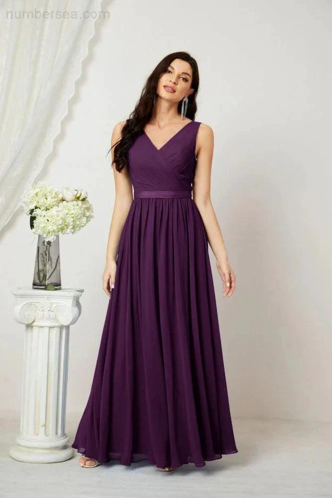 Women's Chiffon Long Bridesmaid Dresses A line Sleeveless Formal Prom Gown for Evening Party Homecoming Dresses 2808 (ZD16947)