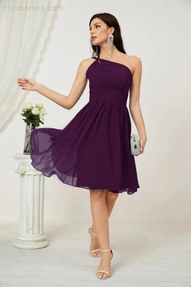 ZapDress Women Chiffon Short One Shoulder Bridesmaid Dress Formal Dresses for Party Homecoming  2804 (ZD16948)