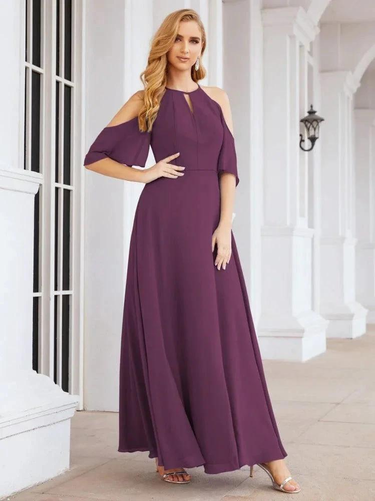 Numbersea Cold Shoulder Bridesmaid Dresses A-Line Long Formal Evening Gowns 28074 by numbersea