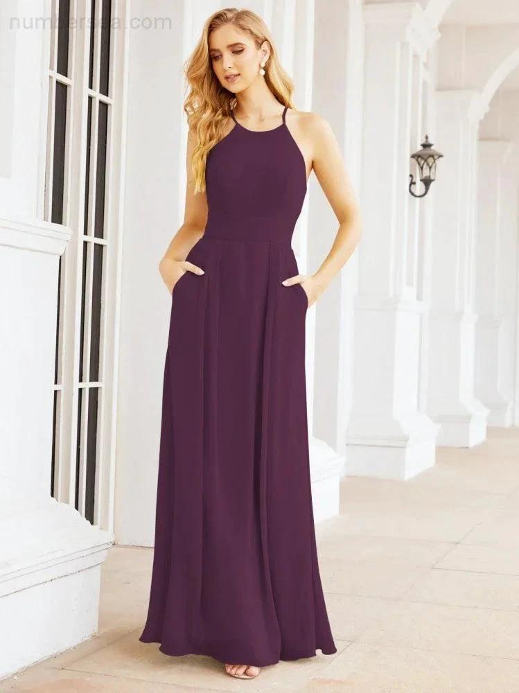 ZapDress Halter Bridesmaid Dresses with Pockets Sleeveless Formal Evening Party Prom Gowns  28055 (ZD17039)