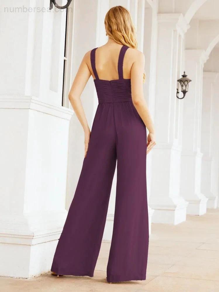 ZapDress Crisscross Neck Jumpsuit Formal Evening Dress Long Bridesmaid Dresses Bell-bottomed Pants 28033 (ZD17024)