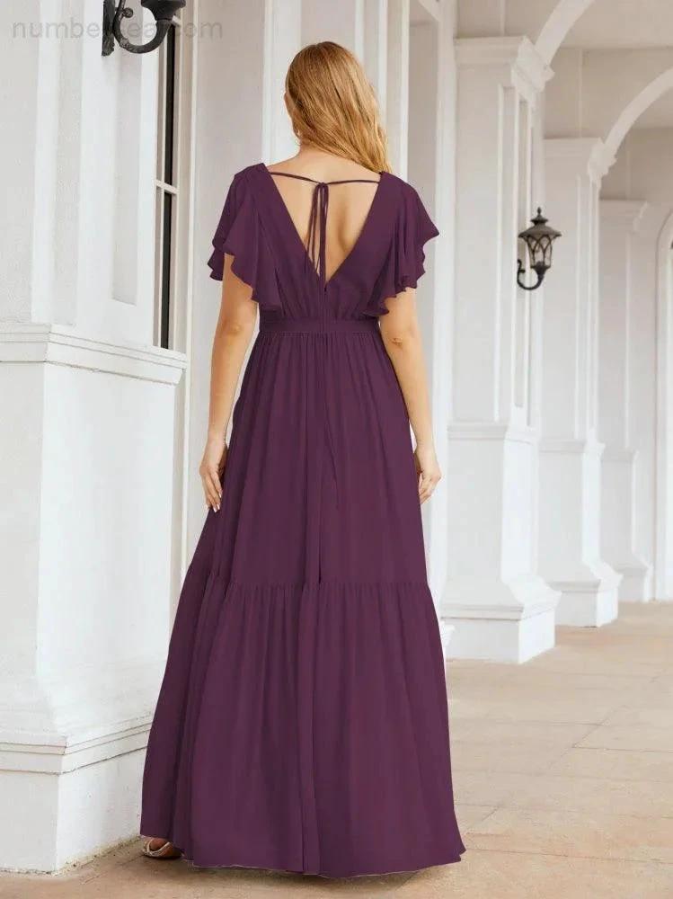 ZapDress Women's Open Back Formal Evening Party Prom Gowns V-Neck Long Chiffon Bridesmaid Dresses with Waist Belt 28038 (ZD17000)