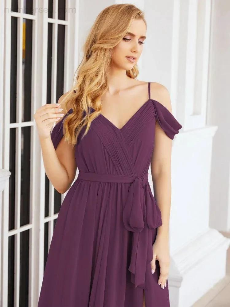 ZapDress Off The Shoulder Chiffon Bridesmaid Dress Long Formal Graduation Gown with Cowl Back 28069 (ZD17004)