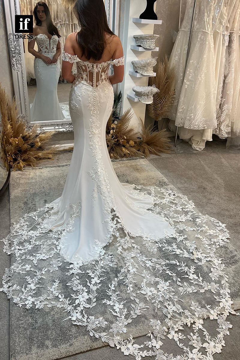 31565 - Charming Off-Shoulder Sweetheart  Appliques Mermaid Wedding Dress