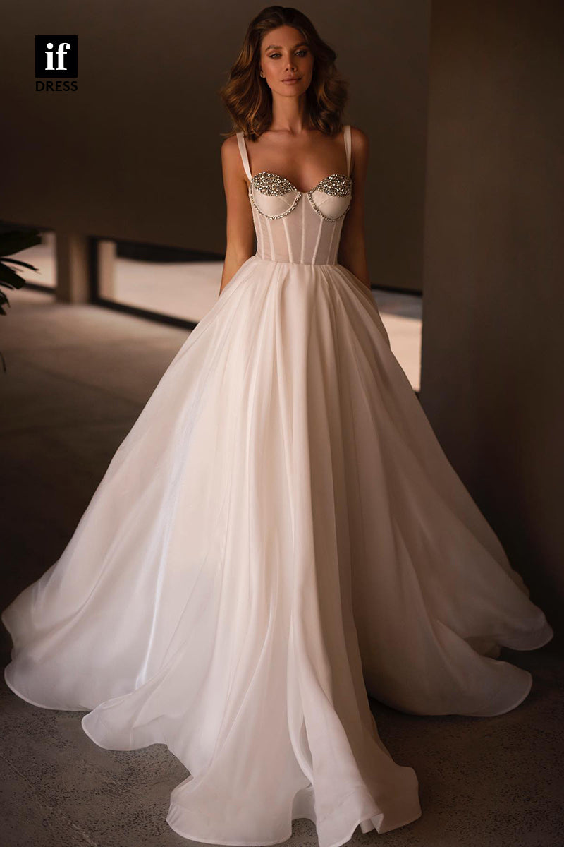 31508 - Romantic Straps Sweetheart Beads A-Line Boho  Wedding Dress