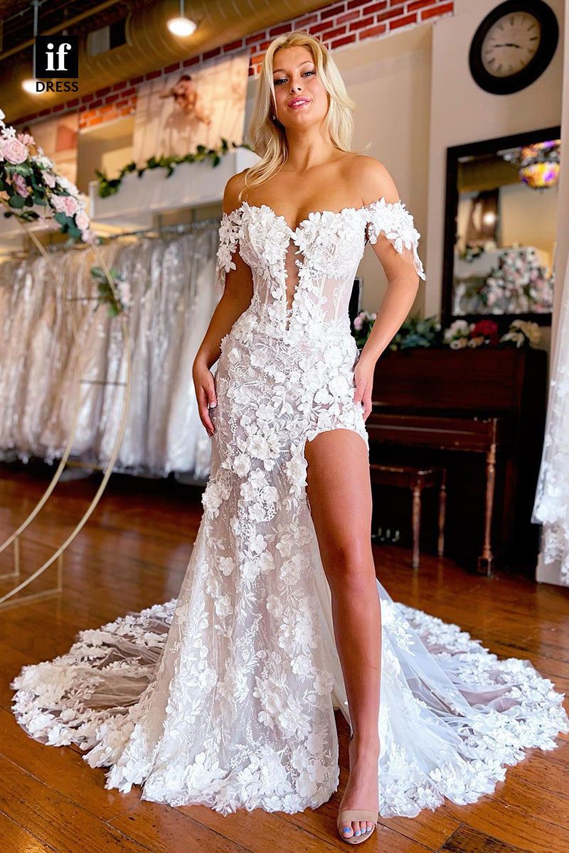 31518 - Classic Straps V-Neck Backless Illusion Wedding Dress