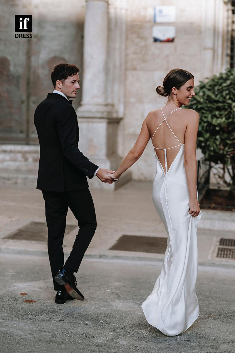 31534 - Glamorous Spaghetti Straps Side Split Wedding Dress