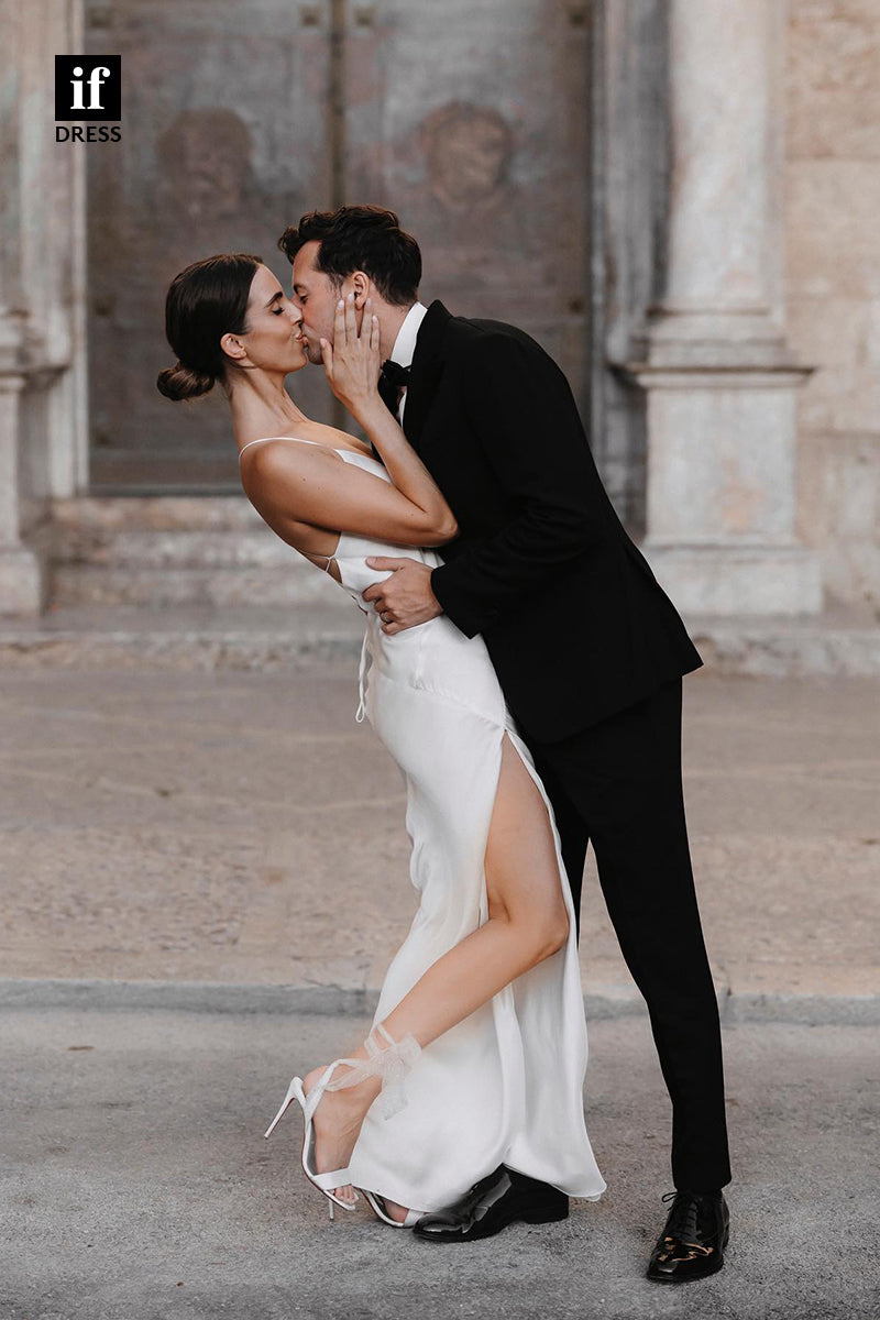 31534 - Glamorous Spaghetti Straps Side Split Wedding Dress