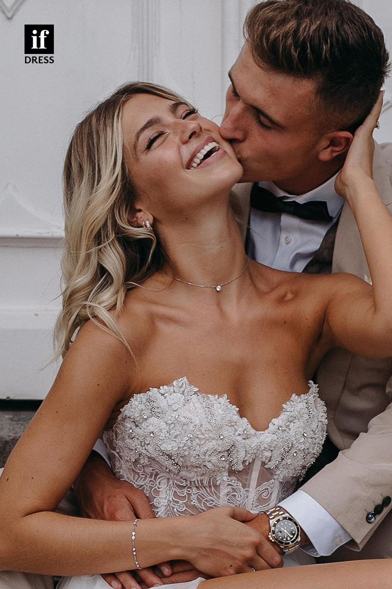 31535 - Romantic A-Line Sweetheart Off-Shoulder Beaded Tulle Wedding Dress