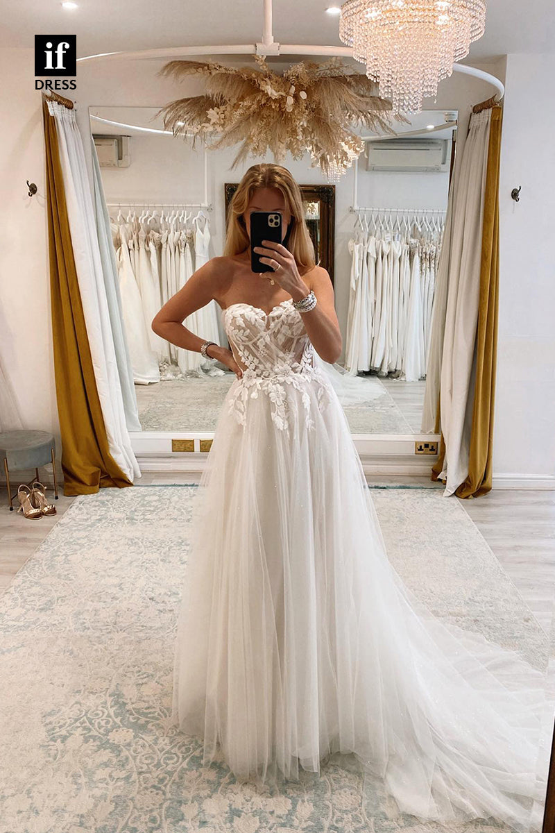 31552 - Adorable Off-Shoulder Sweetheart Lace Appliques Wedding Gown
