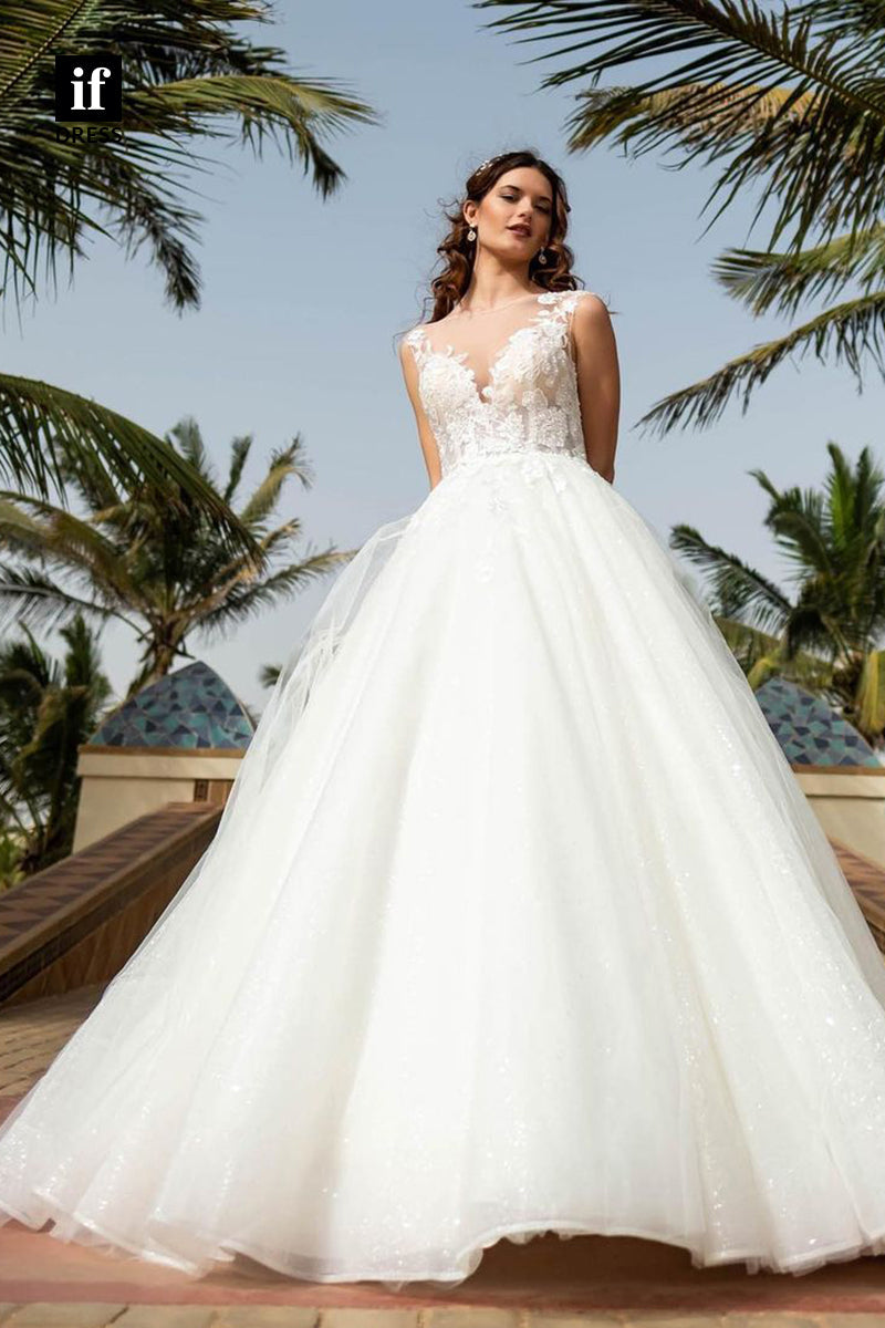 31624 - Casual A-Line Sleeveless Double Straps Tulle Beach Wedding Dress