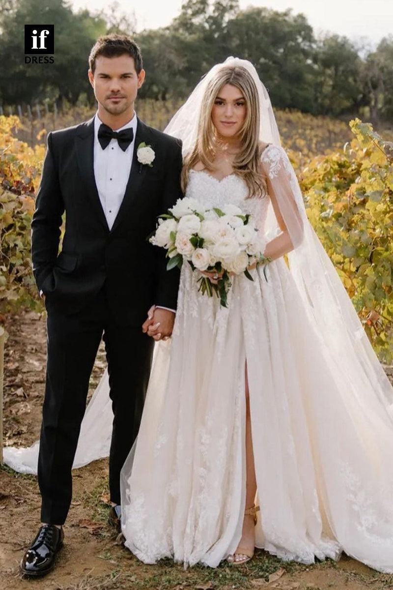 31631 - Romantic A-Line Sweetheart Side Split Boho Wedding Dress